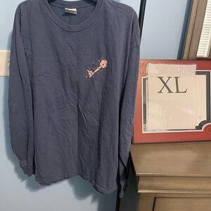 Blue Long Sleeve Shirt with Pink Graphic